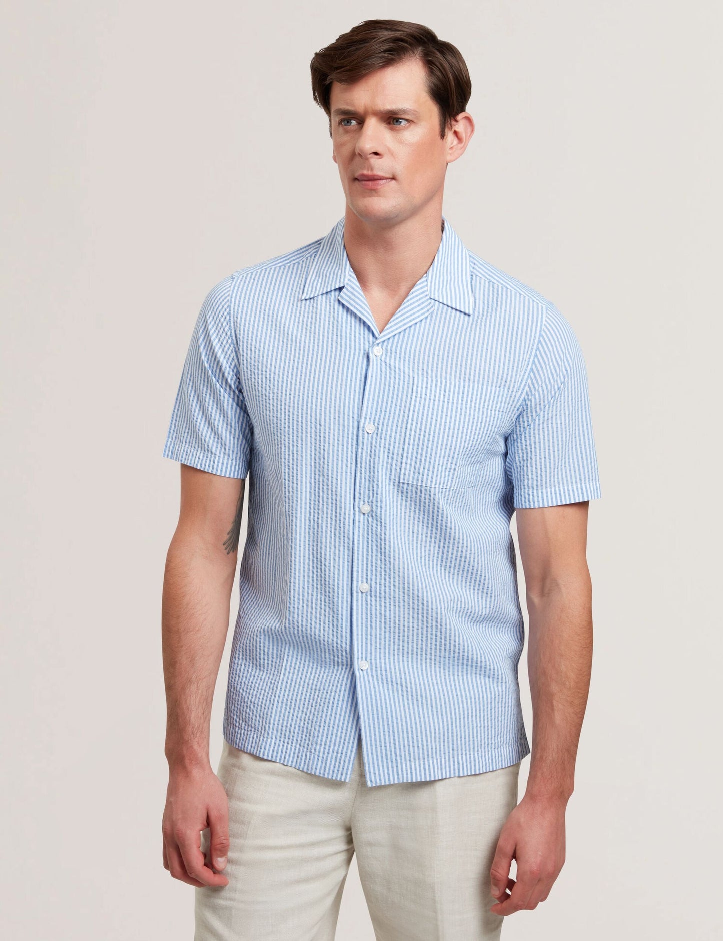 Ted Baker ELLYSON - Striped Seersucker Relaxed Cotton Shirt SKY BLUE