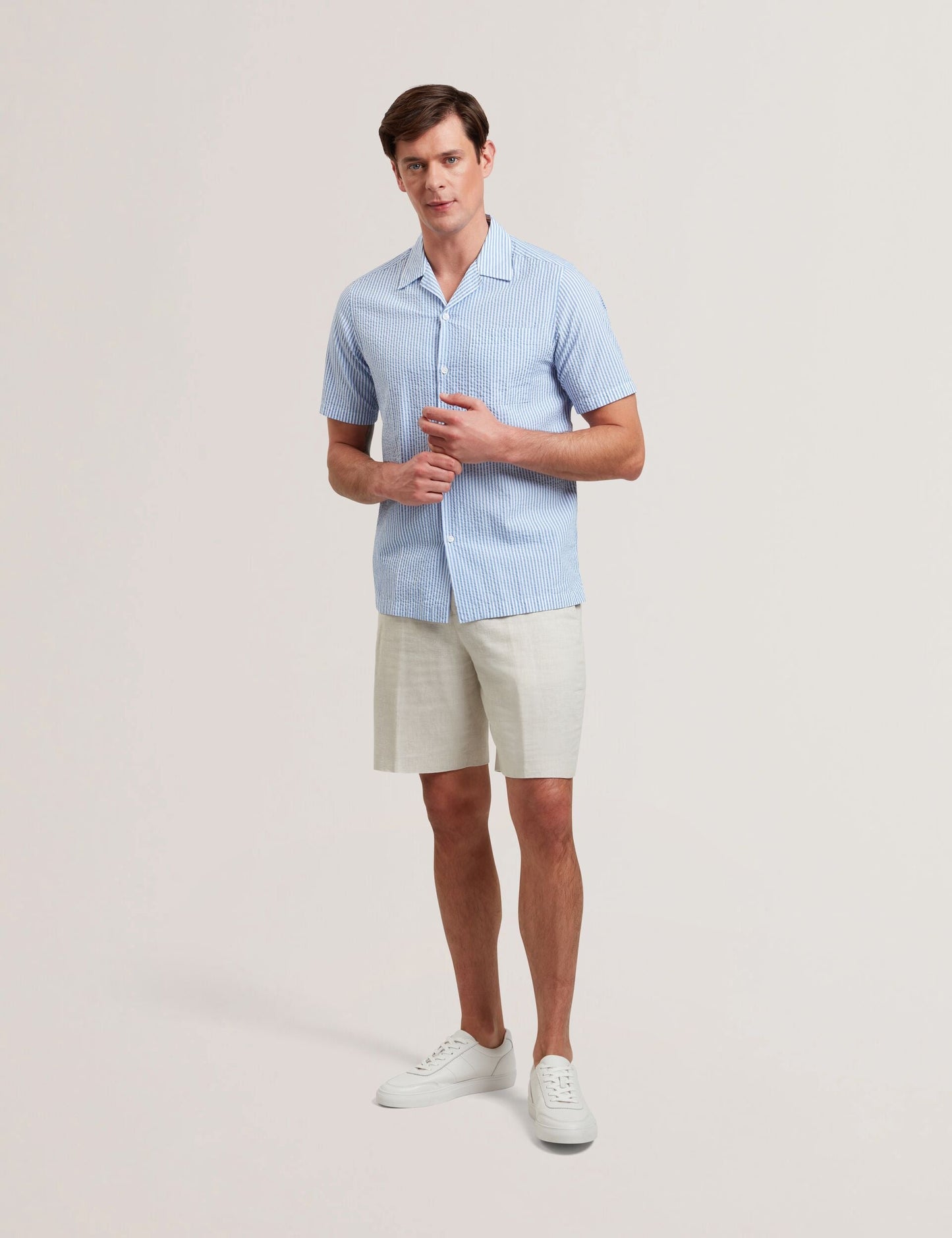 Ted Baker ELLYSON - Striped Seersucker Relaxed Cotton Shirt SKY BLUE