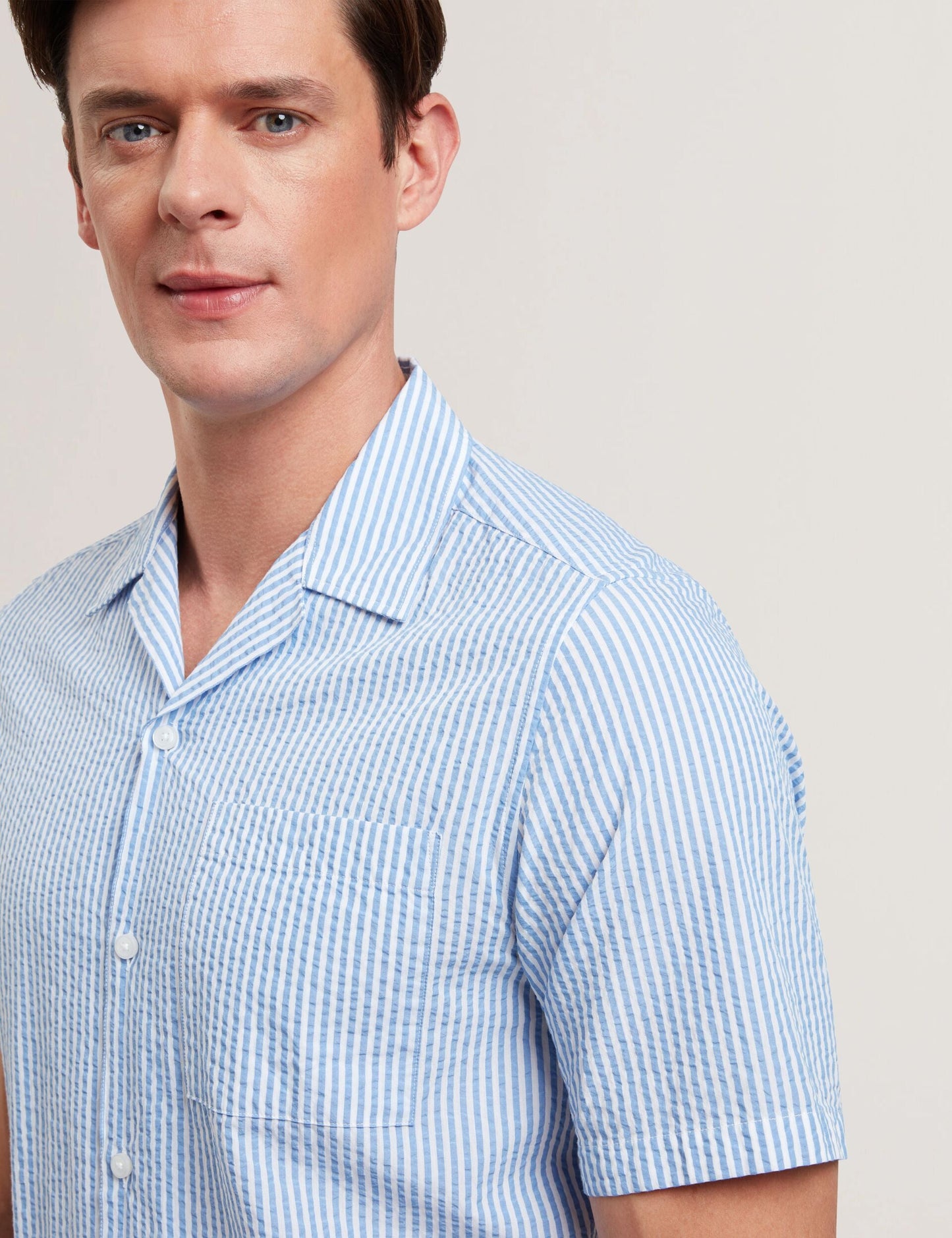 Ted Baker ELLYSON - Striped Seersucker Relaxed Cotton Shirt SKY BLUE