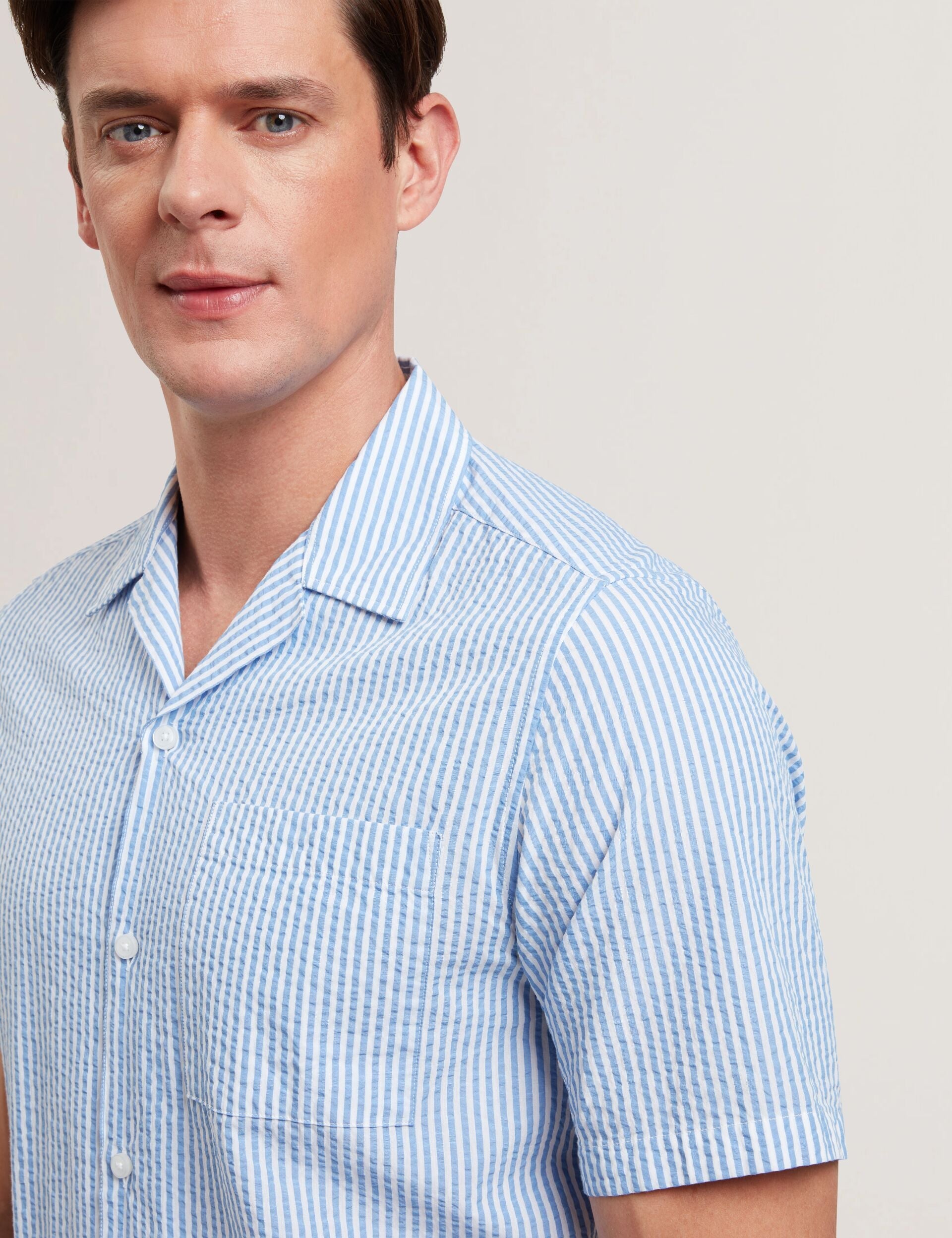 Ted Baker ELLYSON - Striped Seersucker Relaxed Cotton Shirt SKY BLUE