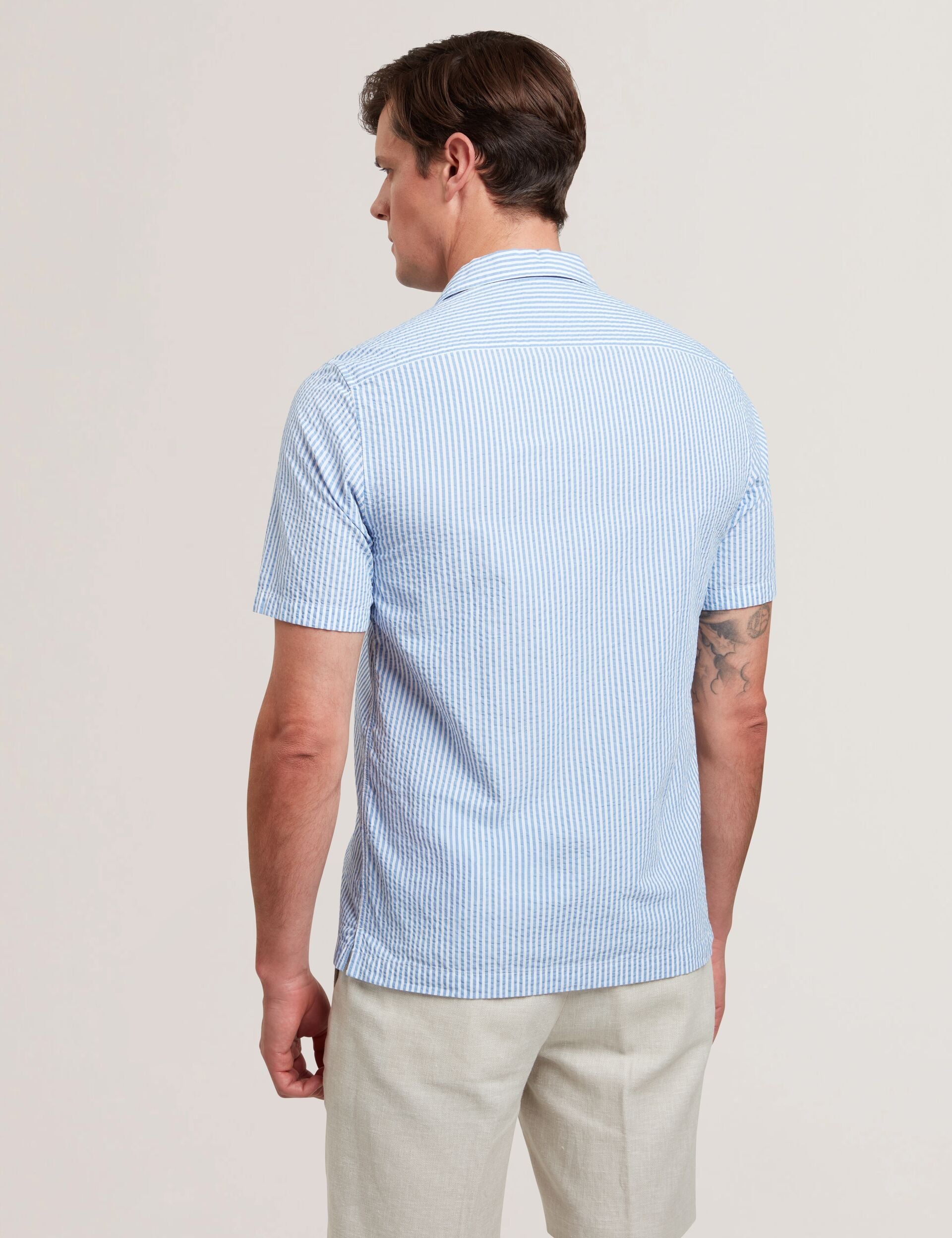 Ted Baker ELLYSON - Striped Seersucker Relaxed Cotton Shirt SKY BLUE