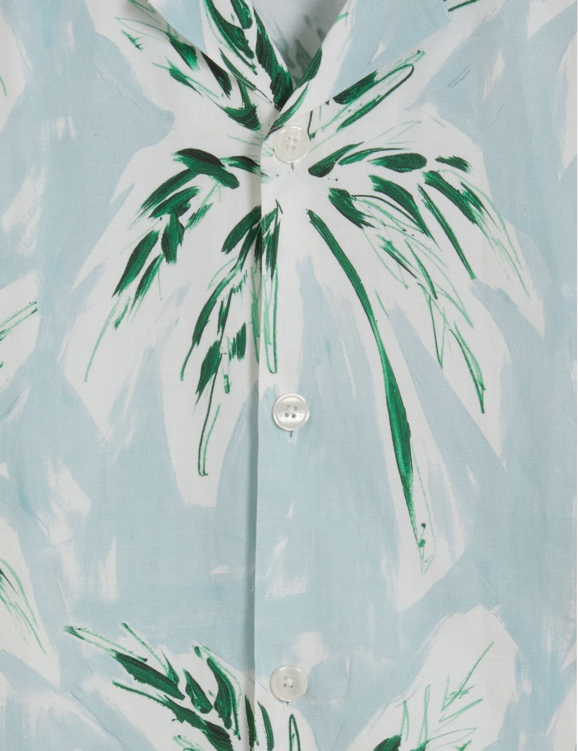 Ted Baker BOCHE - Tropical Print Linen Blend Relaxed Shirt PALE GREEN