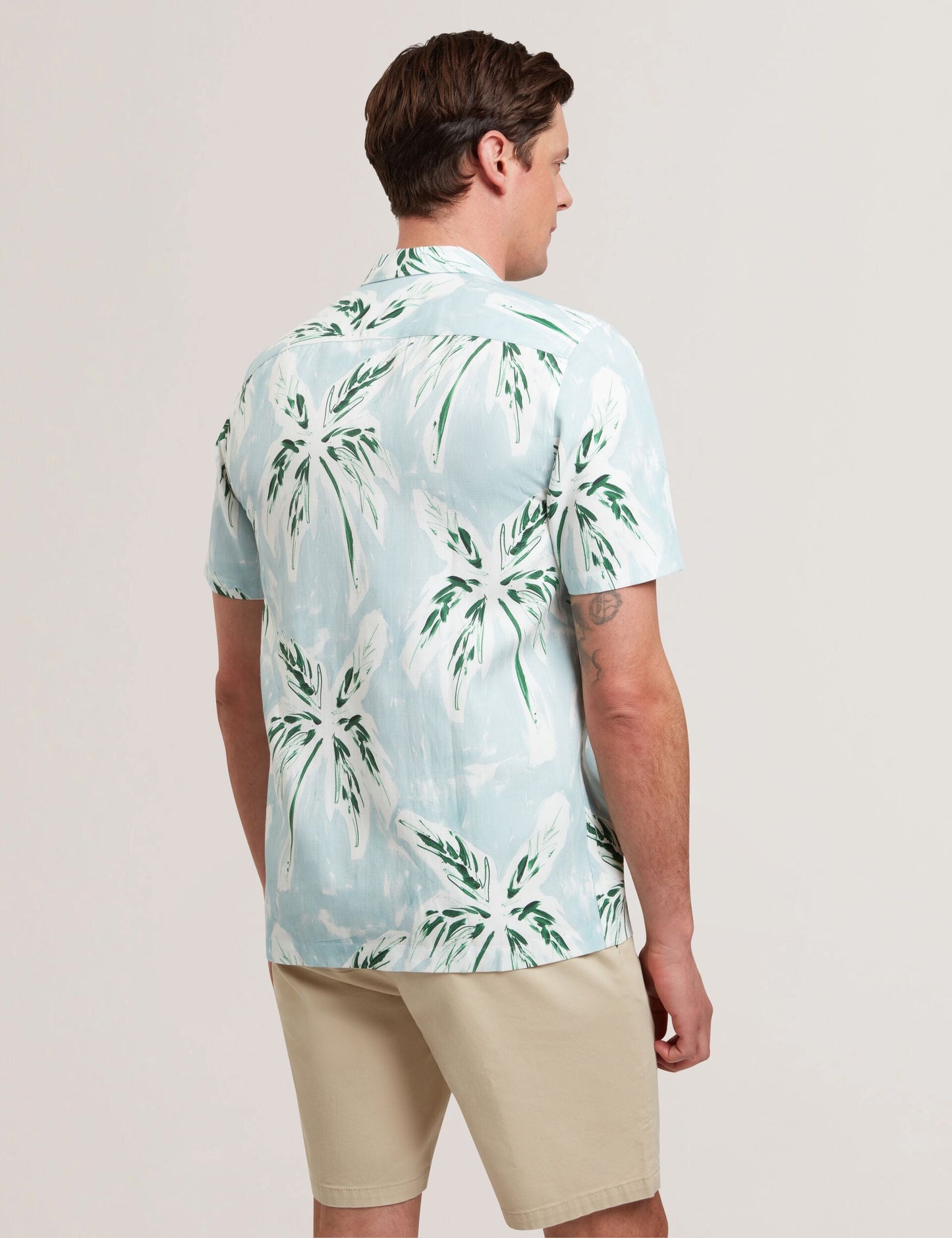 Ted Baker BOCHE - Tropical Print Linen Blend Relaxed Shirt PALE GREEN