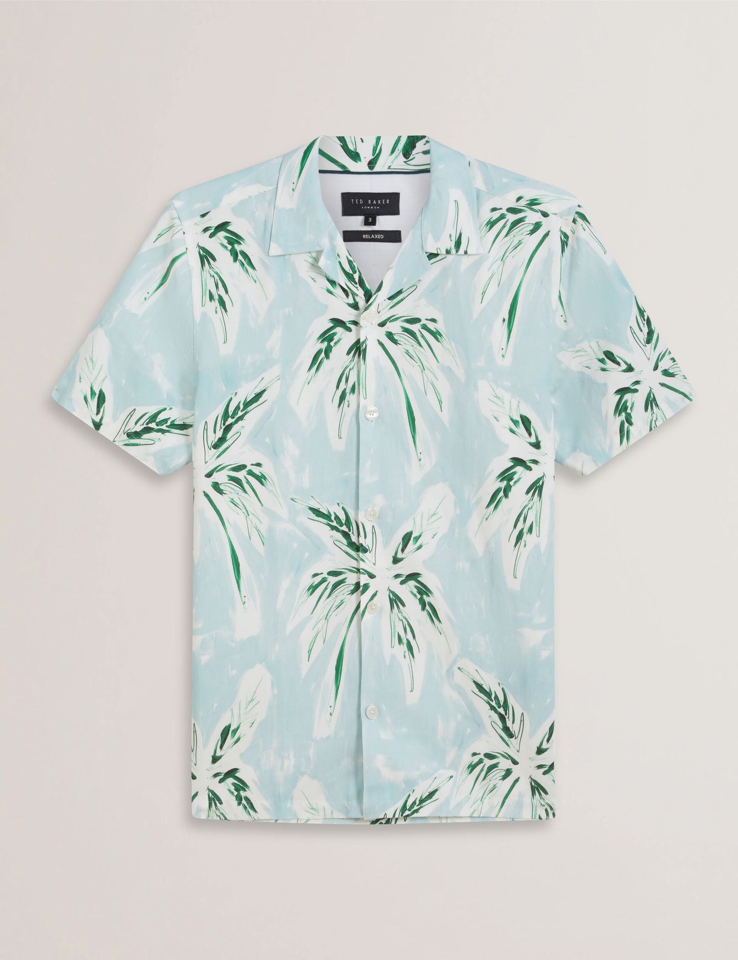Ted Baker BOCHE - Tropical Print Linen Blend Relaxed Shirt PALE GREEN