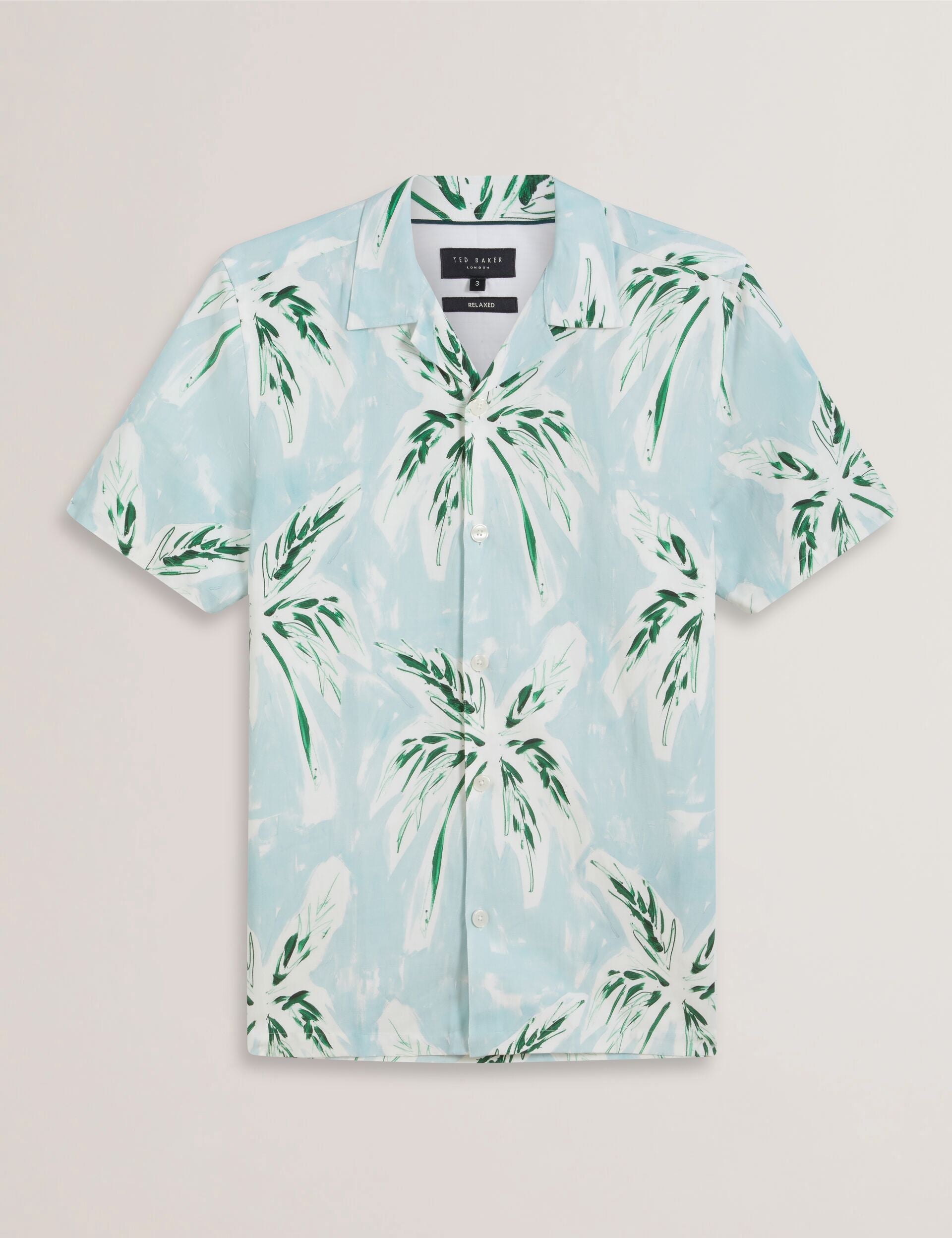 Ted Baker BOCHE - Tropical Print Linen Blend Relaxed Shirt PALE GREEN