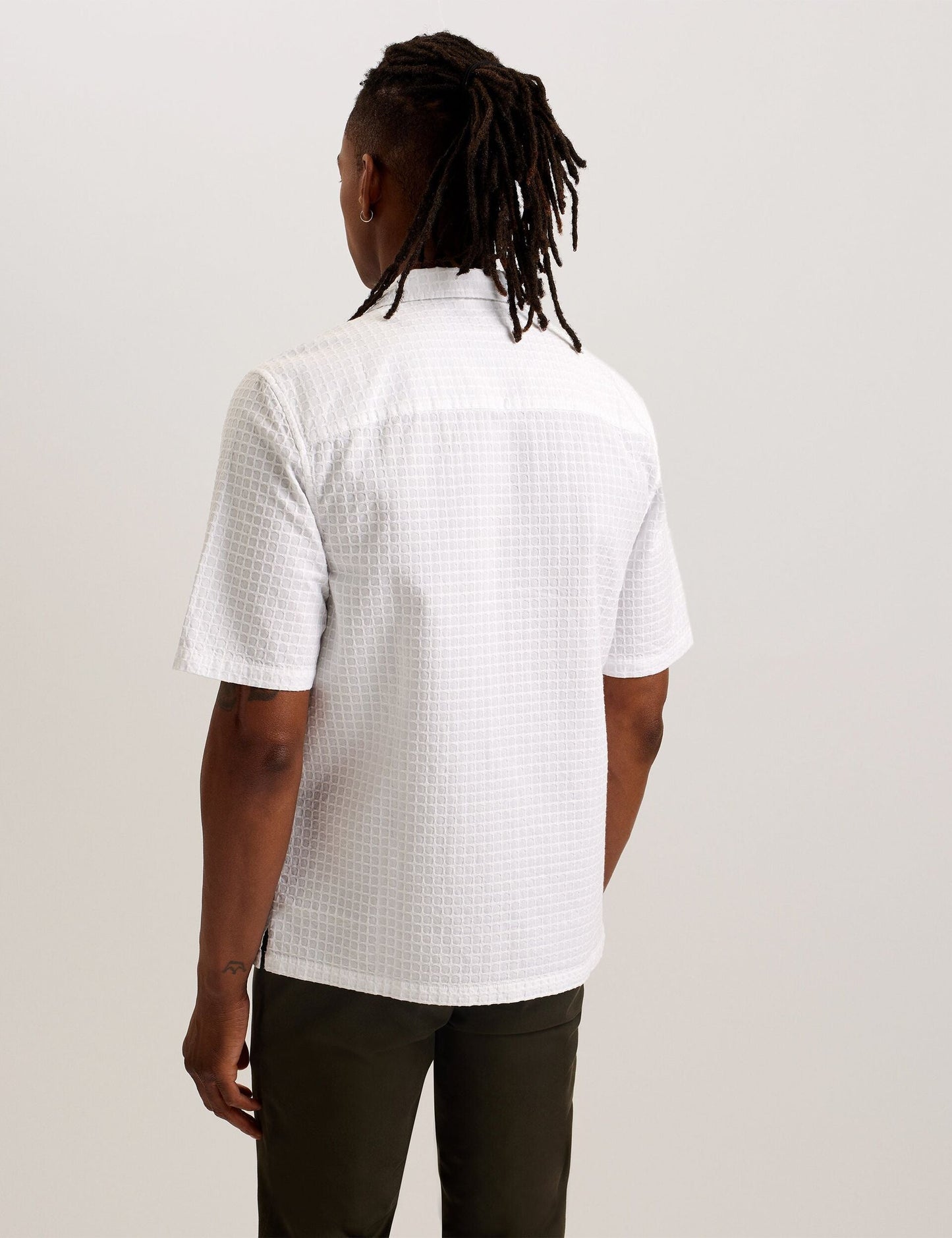 Ted Baker OISE - Textured Grid Cotton Short Sleeve Shirt WHITE