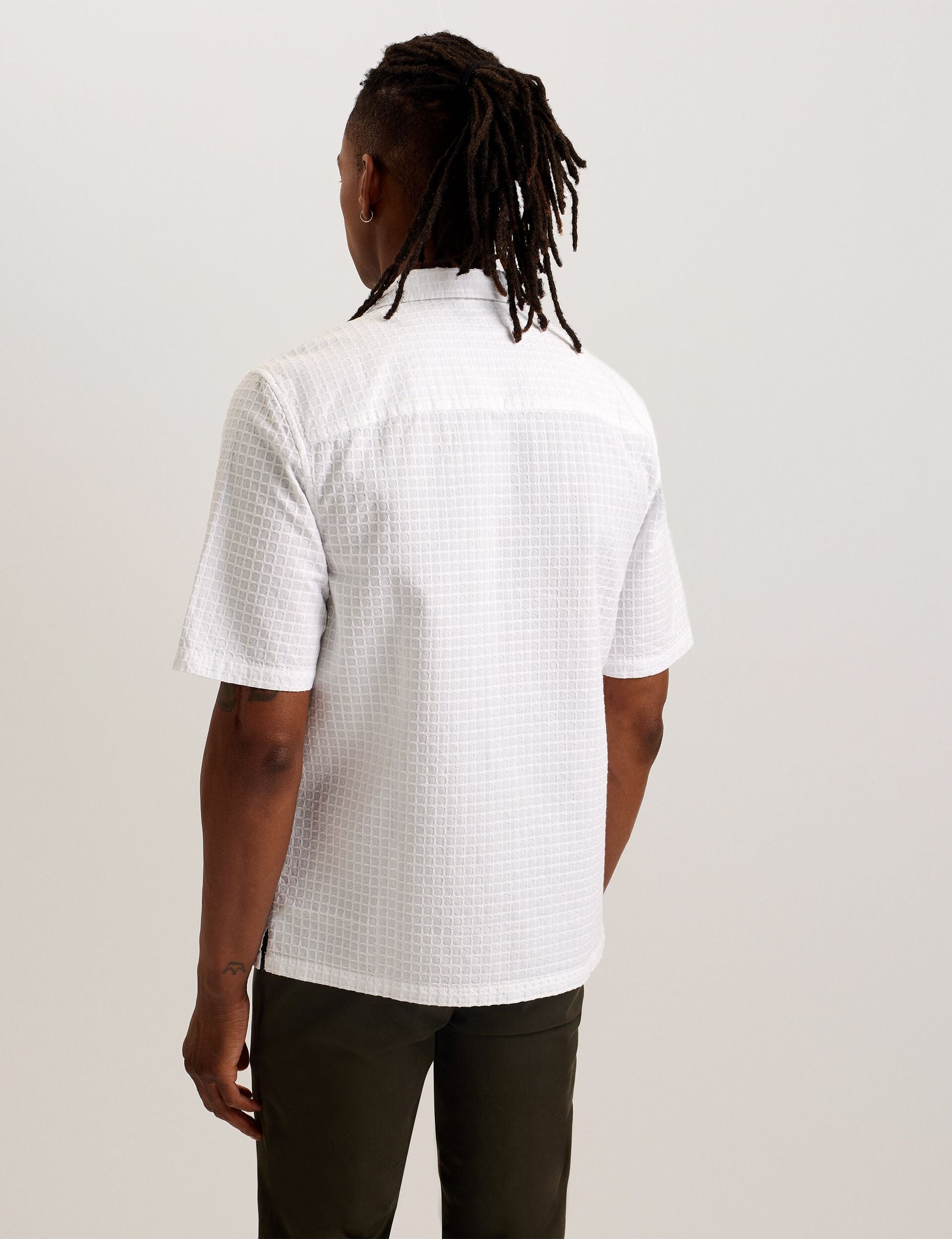 Ted Baker OISE - Textured Grid Cotton Short Sleeve Shirt WHITE