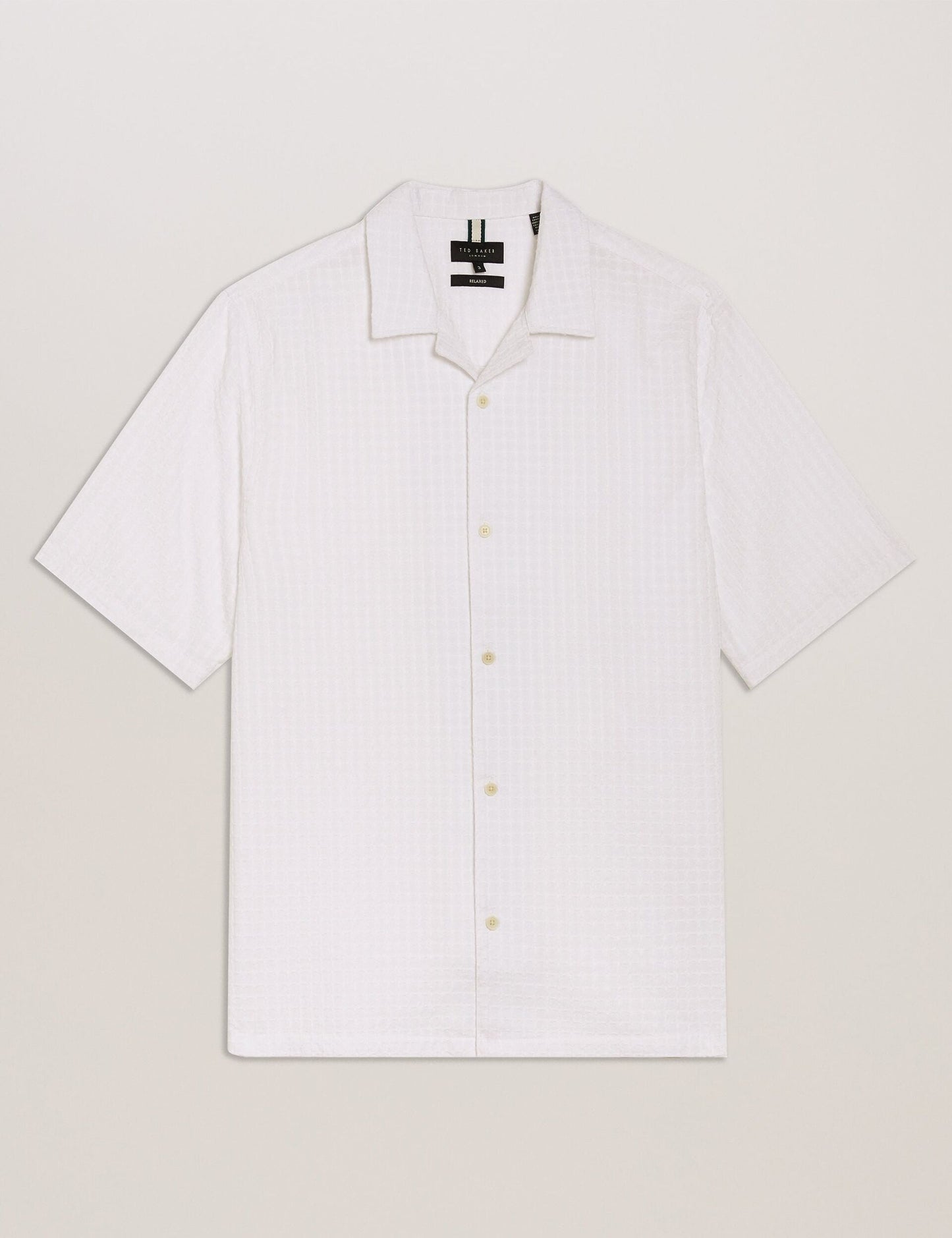 Ted Baker OISE - Textured Grid Cotton Short Sleeve Shirt WHITE