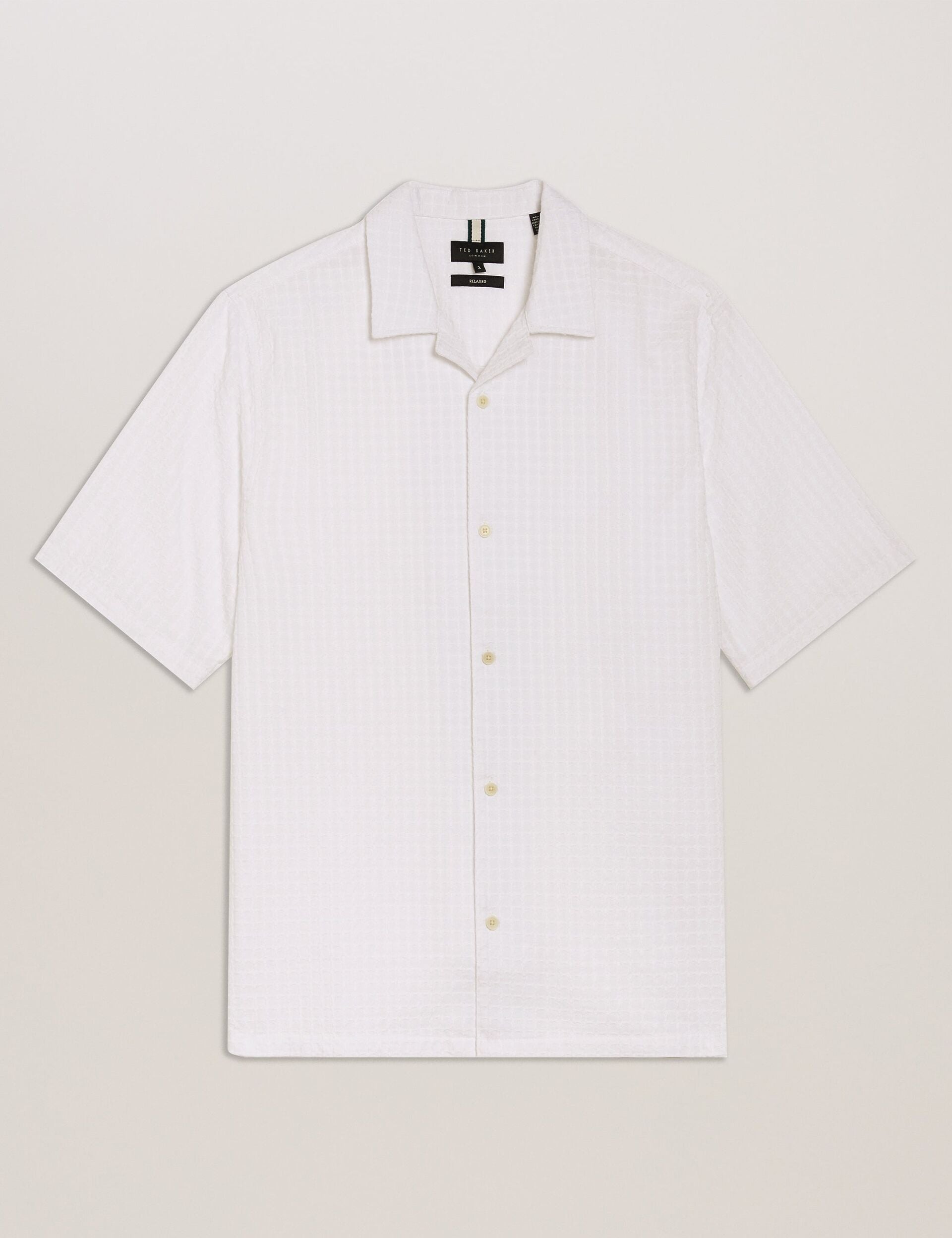 Ted Baker OISE - Textured Grid Cotton Short Sleeve Shirt WHITE