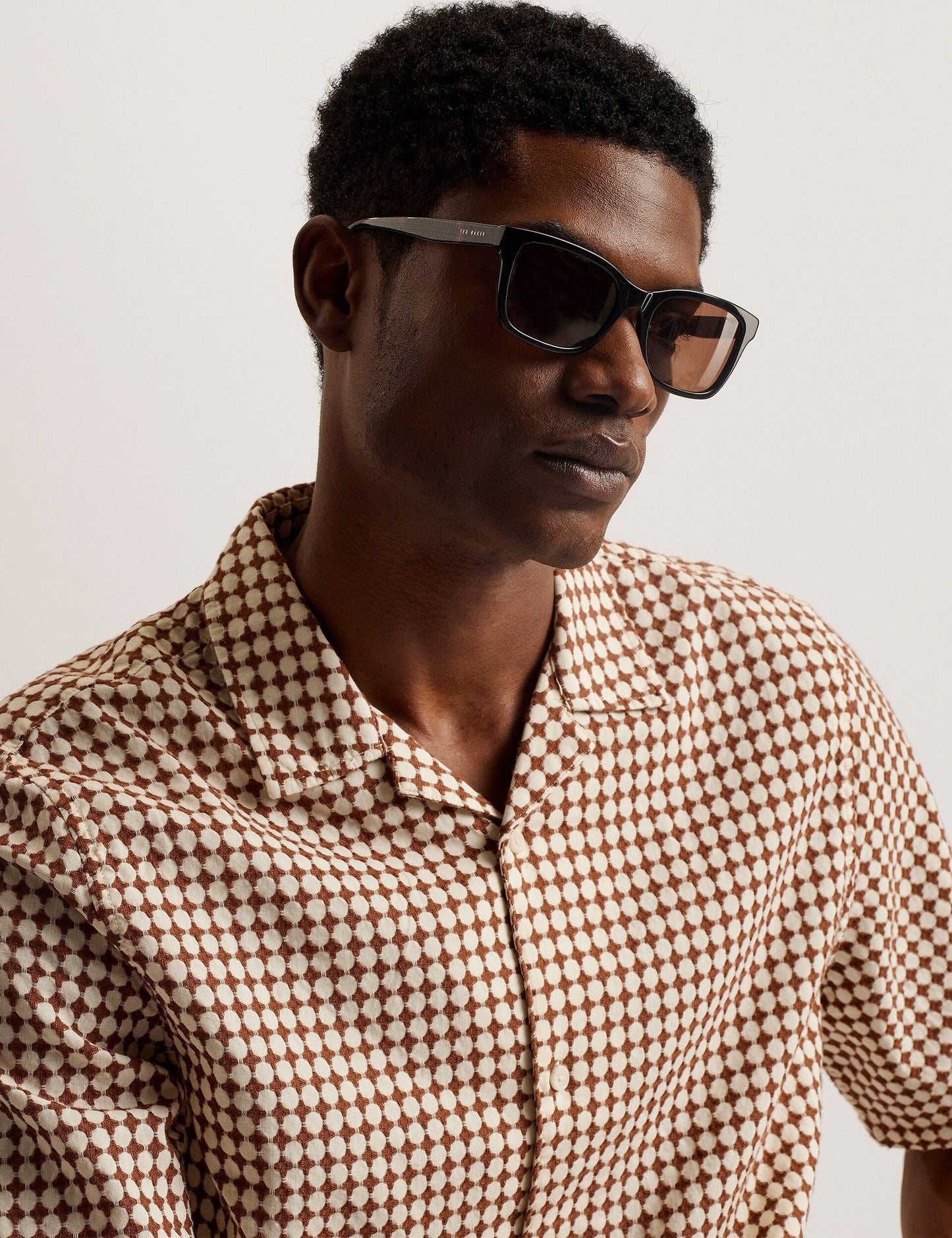 Ted Baker OISE - Textured Grid Cotton Short Sleeve Shirt BROWN