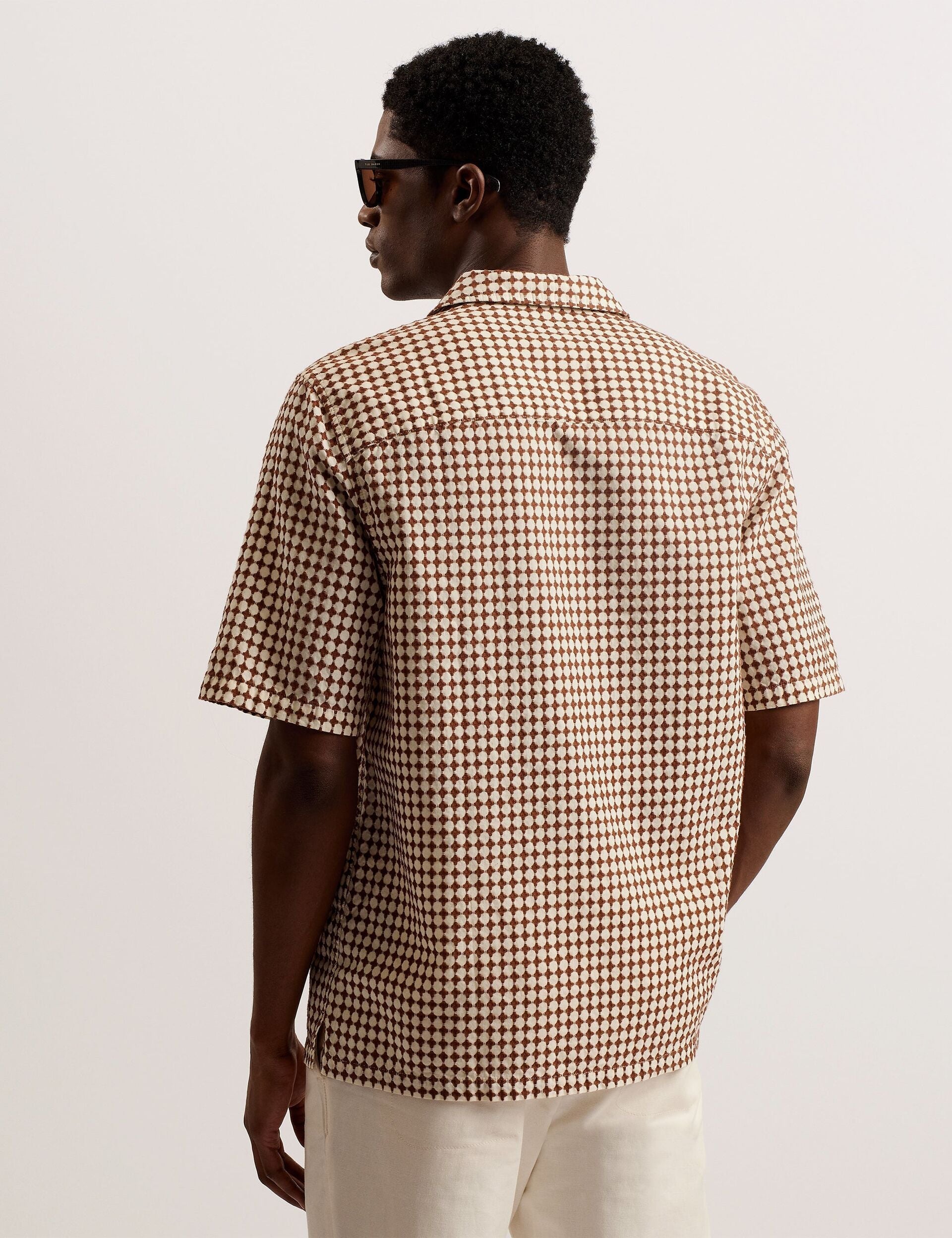Ted Baker OISE - Textured Grid Cotton Short Sleeve Shirt BROWN