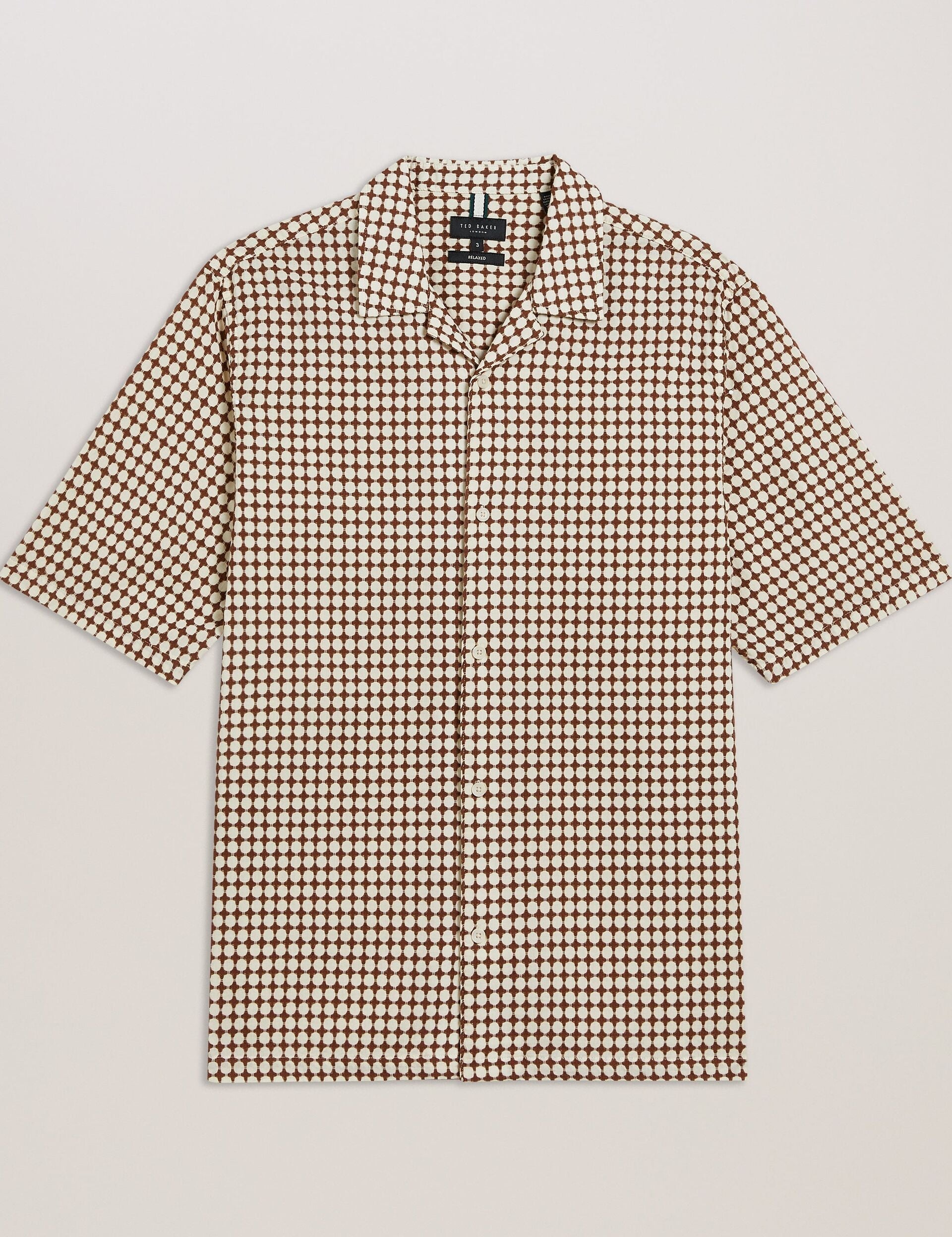 Ted Baker OISE - Textured Grid Cotton Short Sleeve Shirt BROWN