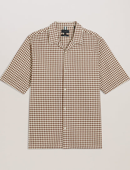 Ted Baker OISE - Textured Grid Cotton Short Sleeve Shirt BROWN