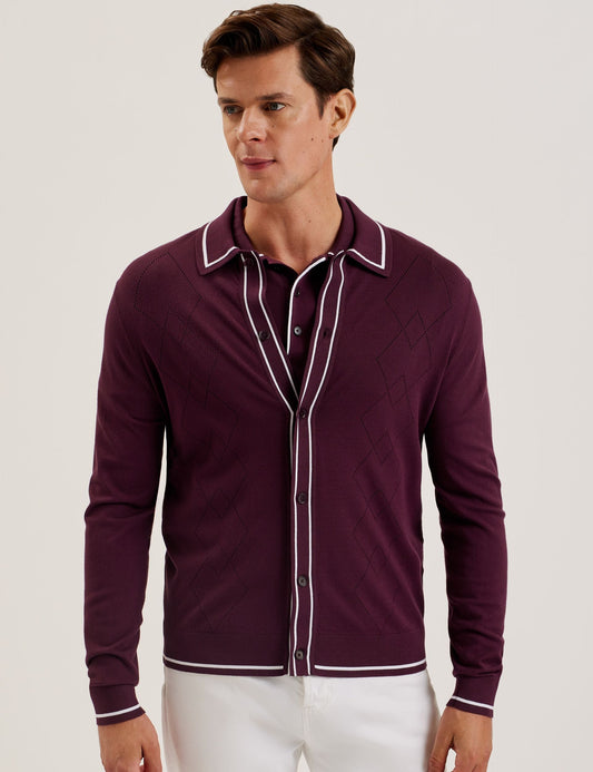 Ted Baker ELMDON - Pointelle Diamond Knitted Long Sleeve Shirt MAROON