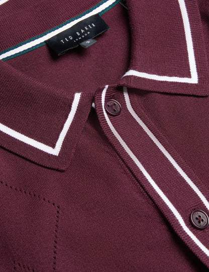 Ted Baker ELMDON - Pointelle Diamond Knitted Long Sleeve Shirt MAROON