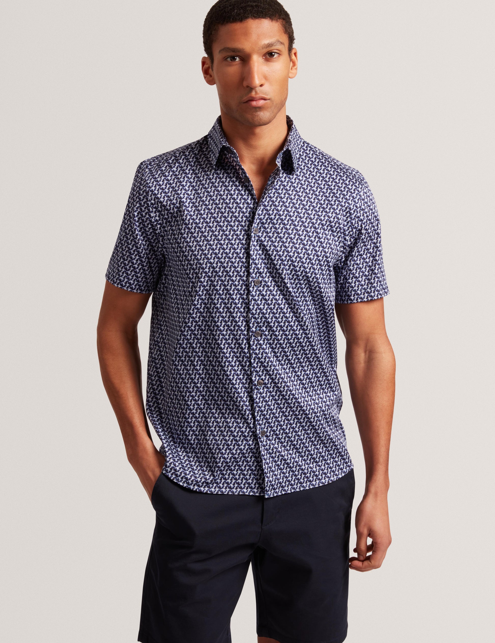 Ted Baker ALPHSO SS Regular Fit Geo Shirt NAVY