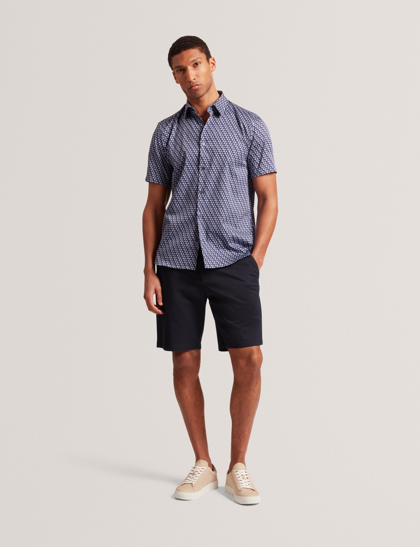 Ted Baker ALPHSO SS Regular Fit Geo Shirt NAVY