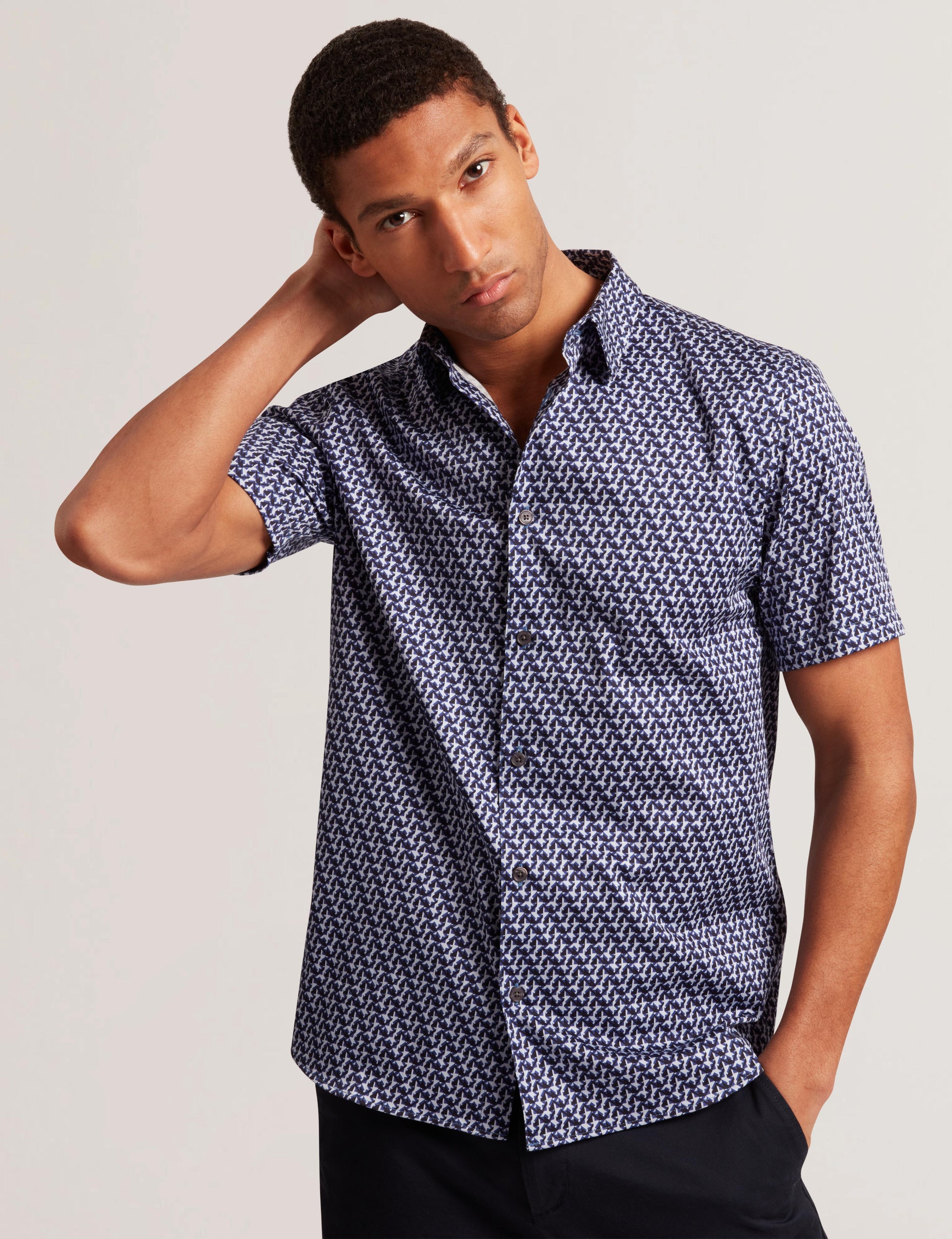 Ted Baker ALPHSO SS Regular Fit Geo Shirt NAVY