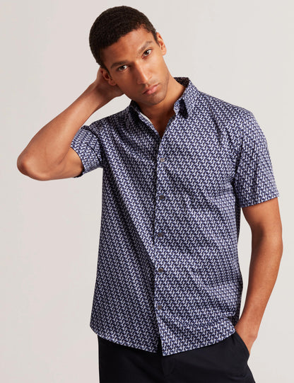 Ted Baker ALPHSO SS Regular Fit Geo Shirt NAVY