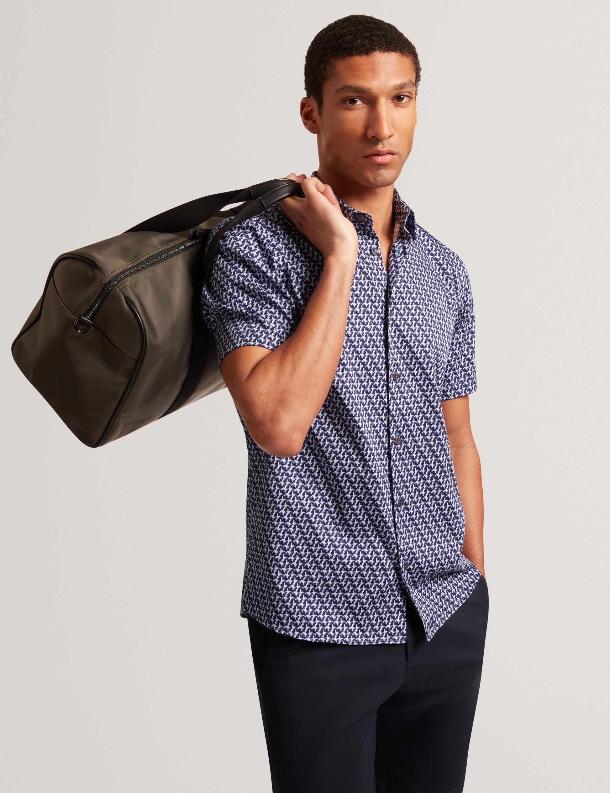 Ted Baker ALPHSO SS Regular Fit Geo Shirt NAVY