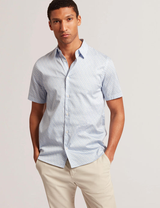 Ted Baker ALPHSO - SS Regular Fit Geo Shirt MID BLUE