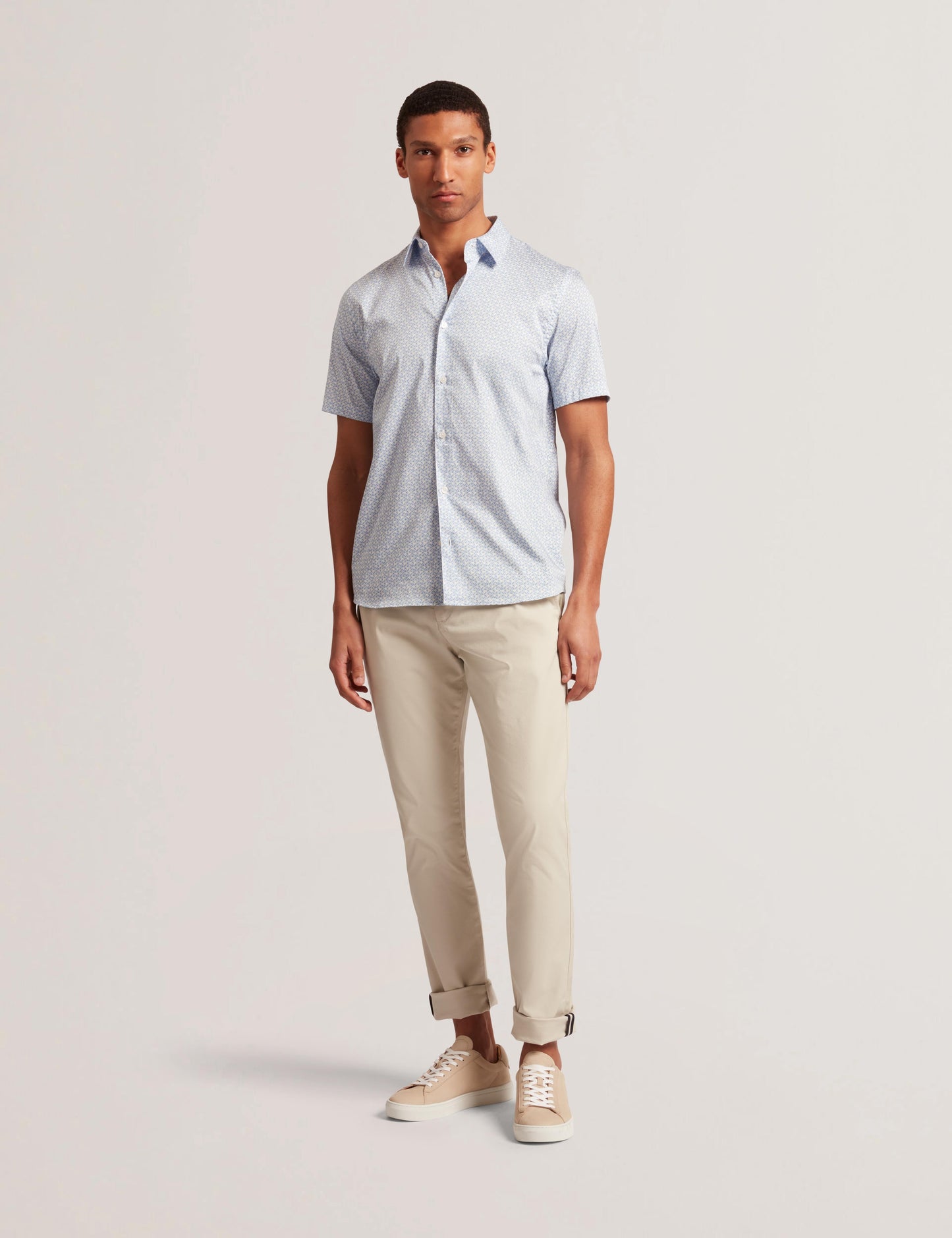 Ted Baker ALPHSO - SS Regular Fit Geo Shirt MID BLUE