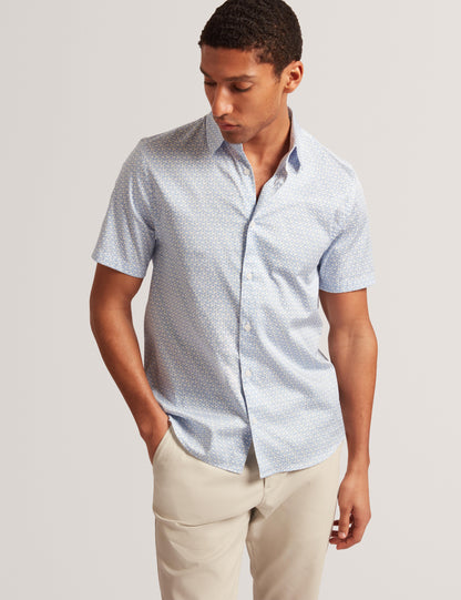 Ted Baker ALPHSO - SS Regular Fit Geo Shirt MID BLUE