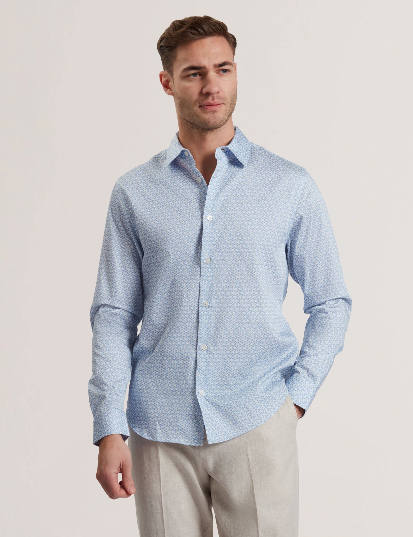 Ted Baker ALPHAIS - Regular Fit Geometric Pure Cotton Shirt MID BLUE