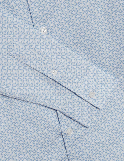 Ted Baker ALPHAIS - Regular Fit Geometric Pure Cotton Shirt MID BLUE