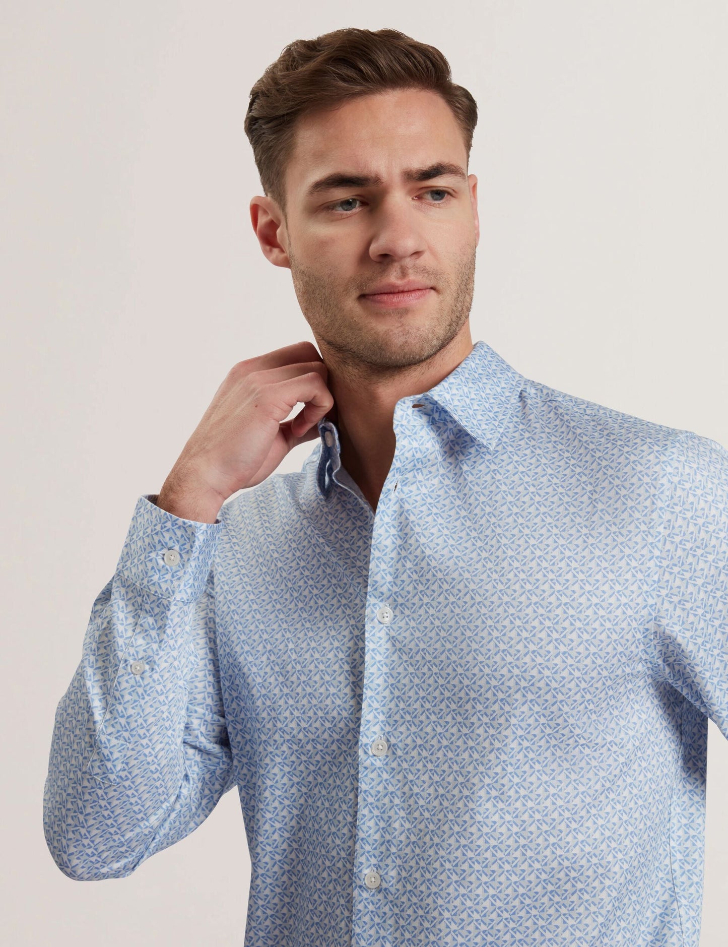 Ted Baker ALPHAIS - Regular Fit Geometric Pure Cotton Shirt MID BLUE