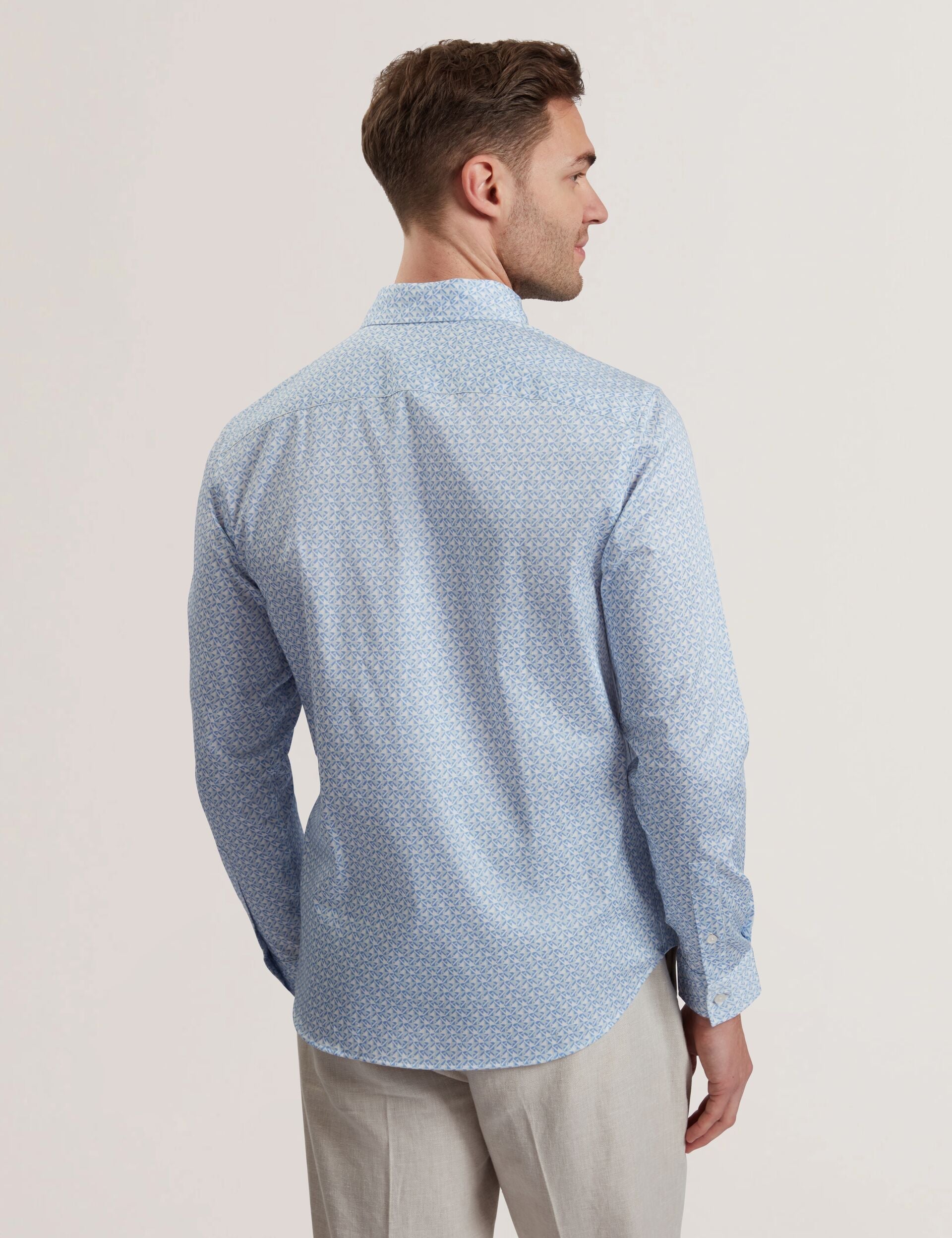 Ted Baker ALPHAIS - Regular Fit Geometric Pure Cotton Shirt MID BLUE