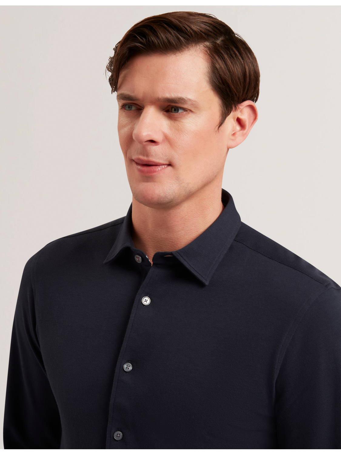 Ted Baker LUCKEY - Long Sleeve Pique Cotton Jersey Shirt NAVY