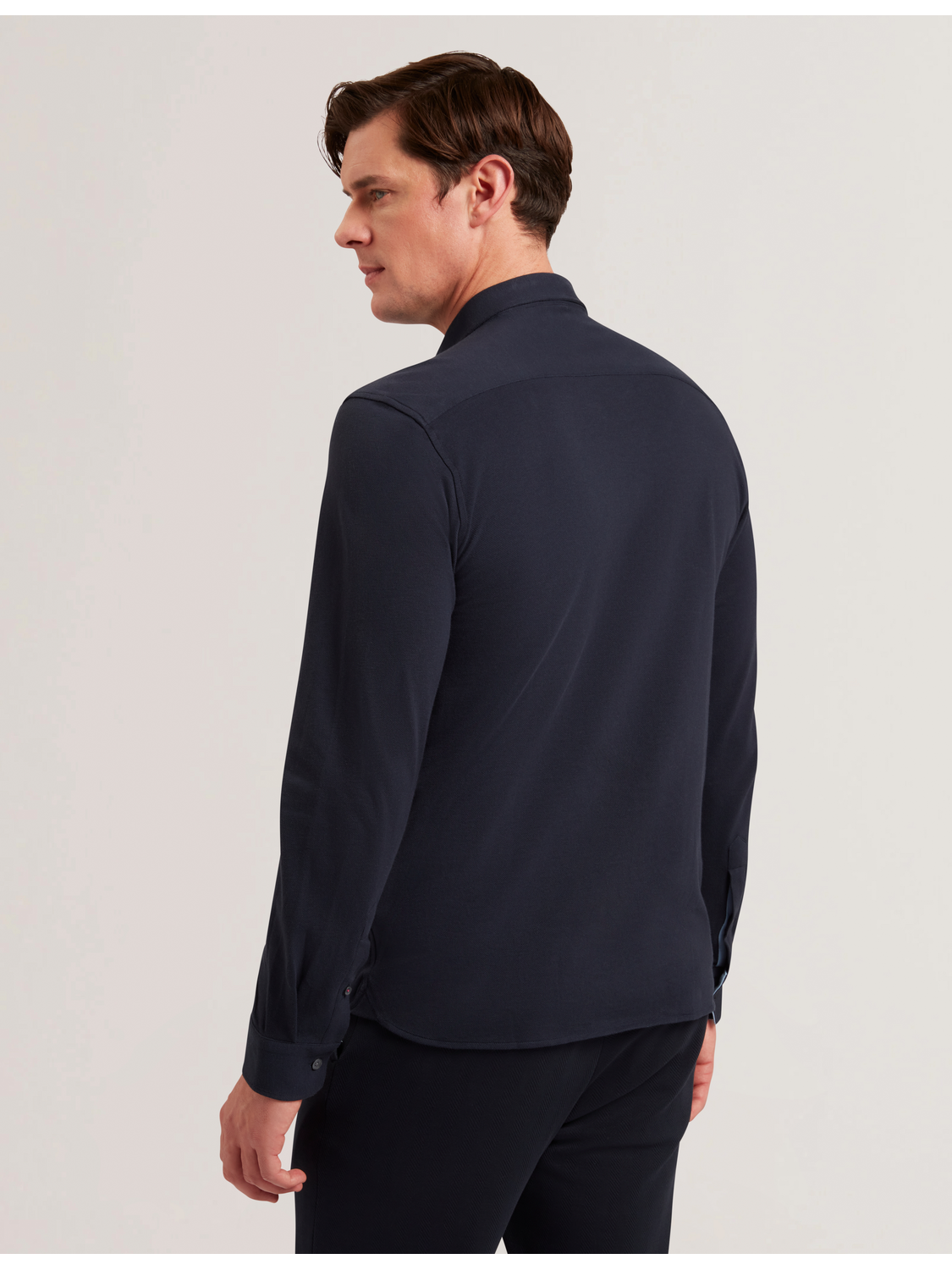 Ted Baker LUCKEY - Long Sleeve Pique Cotton Jersey Shirt NAVY
