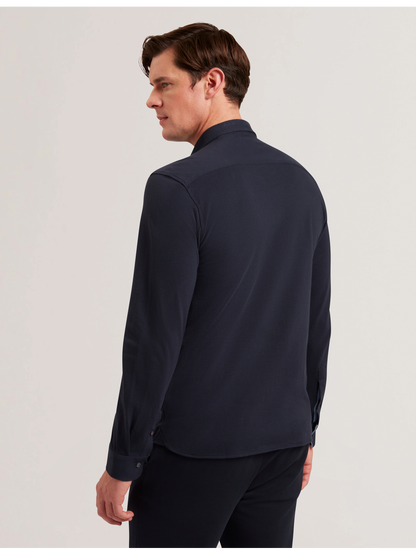 Ted Baker LUCKEY - Long Sleeve Pique Cotton Jersey Shirt NAVY