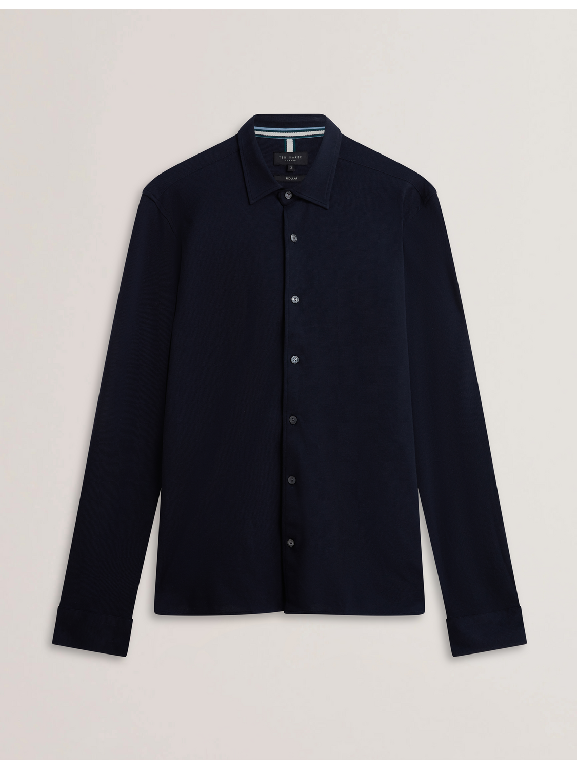 Ted Baker LUCKEY - Long Sleeve Pique Cotton Jersey Shirt NAVY