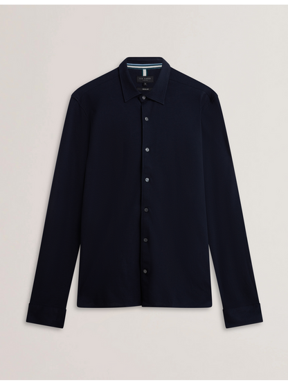 Ted Baker LUCKEY - Long Sleeve Pique Cotton Jersey Shirt NAVY