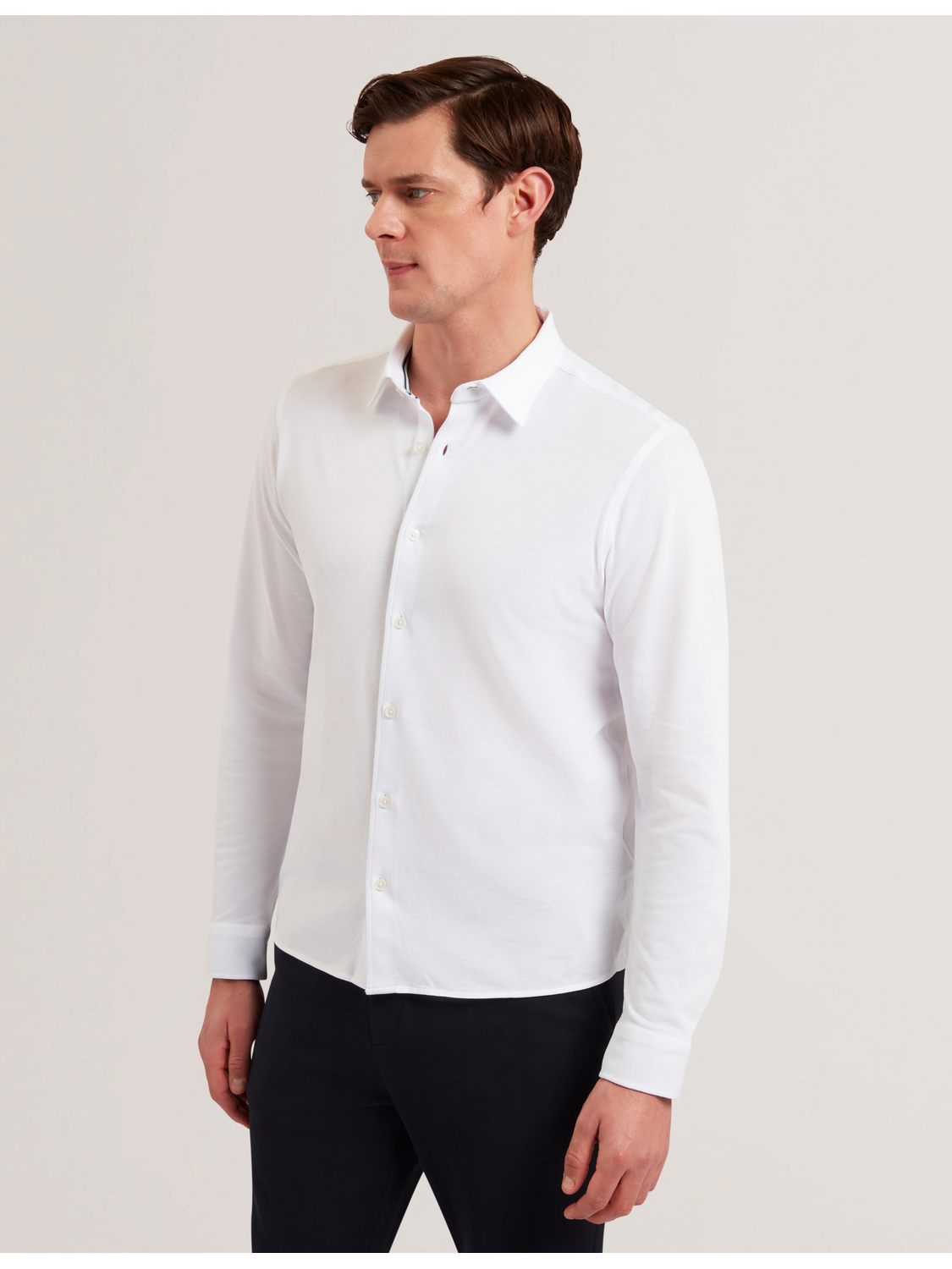 Ted Baker LUCKEY - Long Sleeve Pique Cotton Jersey Shirt WHITE