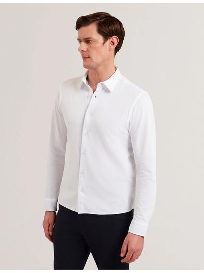 Ted Baker LUCKEY - Long Sleeve Pique Cotton Jersey Shirt WHITE