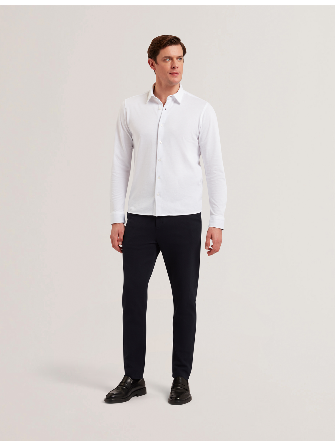 Ted Baker LUCKEY - Long Sleeve Pique Cotton Jersey Shirt WHITE