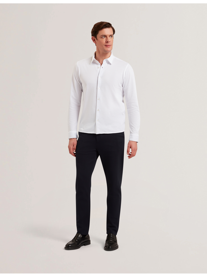 Ted Baker LUCKEY - Long Sleeve Pique Cotton Jersey Shirt WHITE