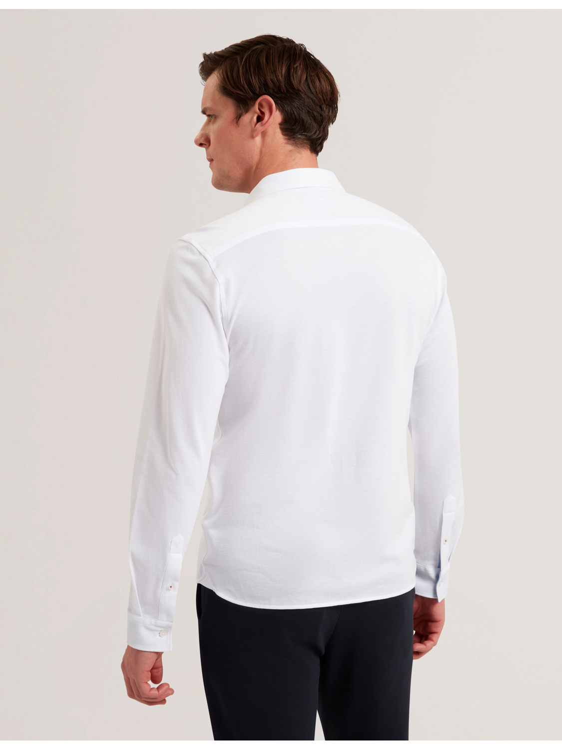 Ted Baker LUCKEY - Long Sleeve Pique Cotton Jersey Shirt WHITE