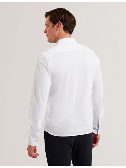 Ted Baker LUCKEY - Long Sleeve Pique Cotton Jersey Shirt WHITE