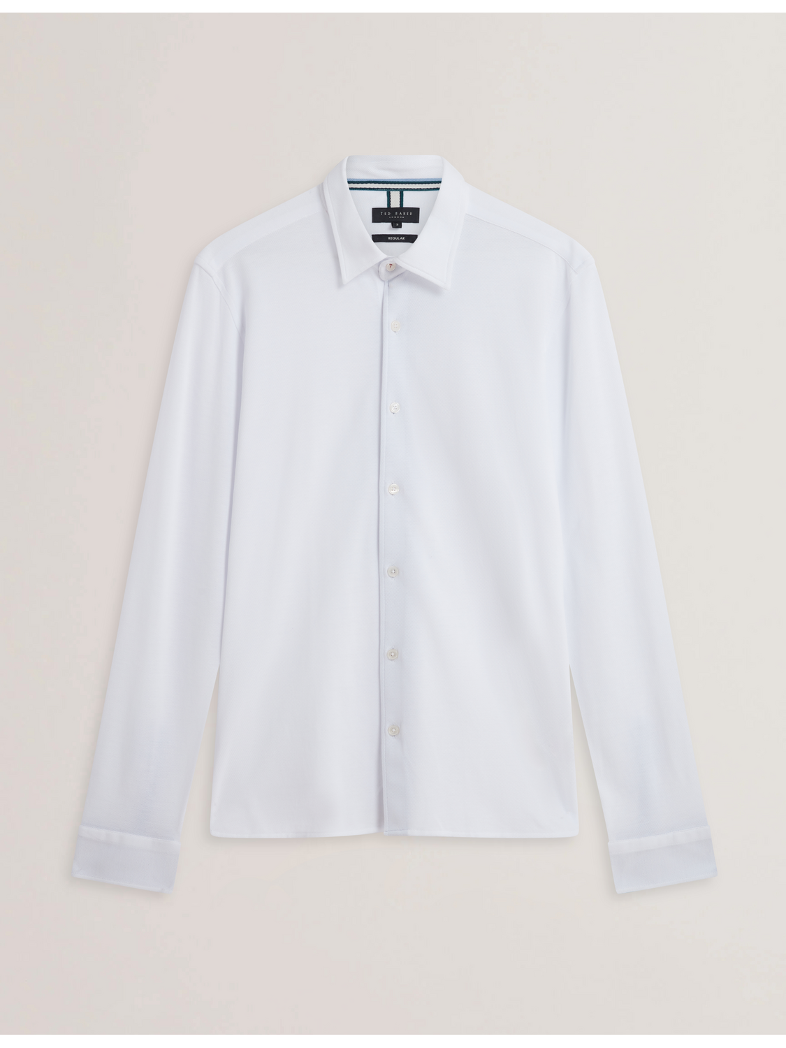 Ted Baker LUCKEY - Long Sleeve Pique Cotton Jersey Shirt WHITE
