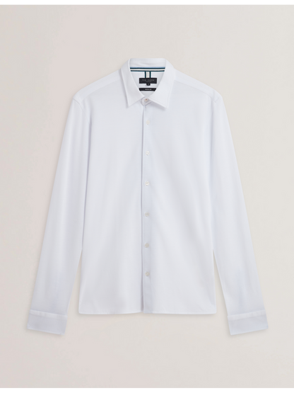Ted Baker LUCKEY - Long Sleeve Pique Cotton Jersey Shirt WHITE