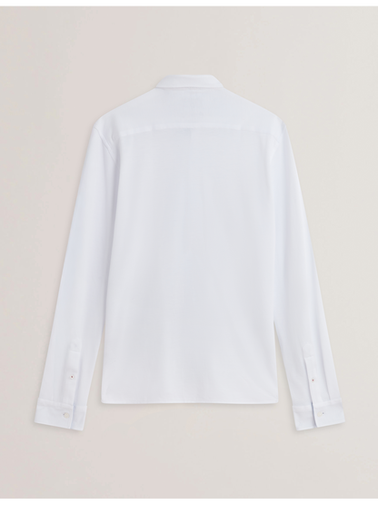 Ted Baker LUCKEY - Long Sleeve Pique Cotton Jersey Shirt WHITE