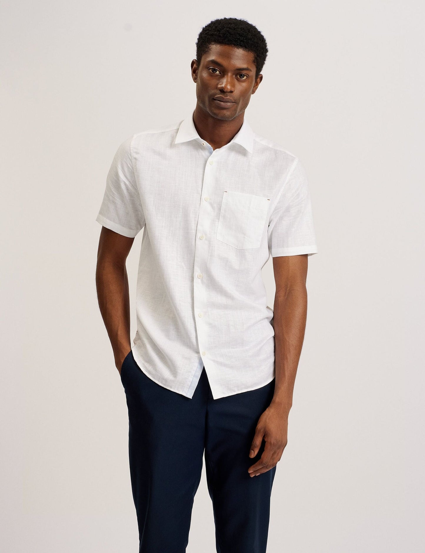 Ted Baker PALOMAS - Short Sleeve Textured Linen Cotton Shirt WHITE