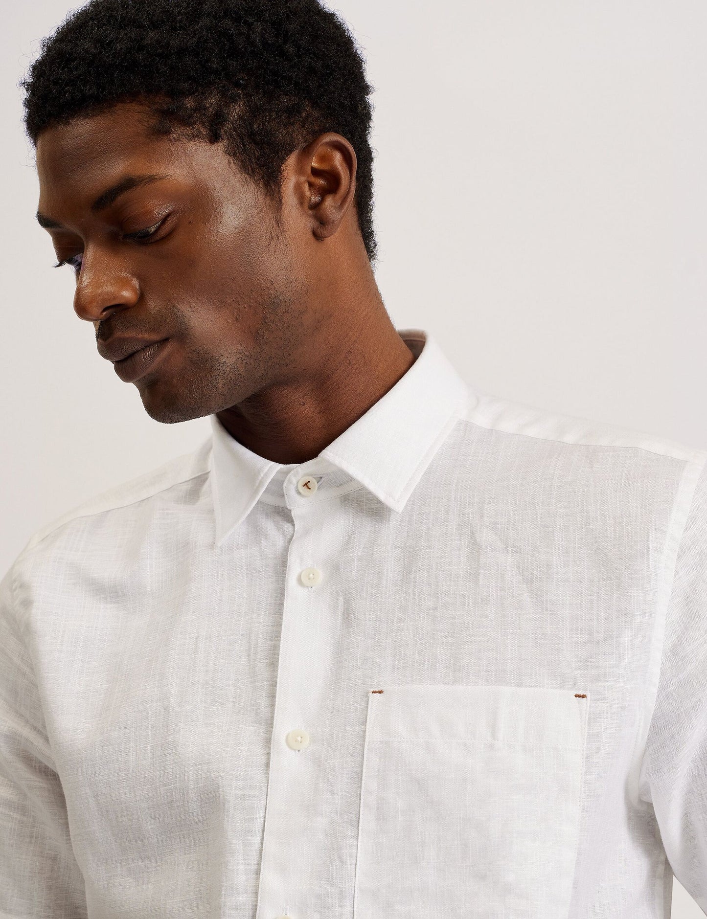 Ted Baker PALOMAS - Short Sleeve Textured Linen Cotton Shirt WHITE