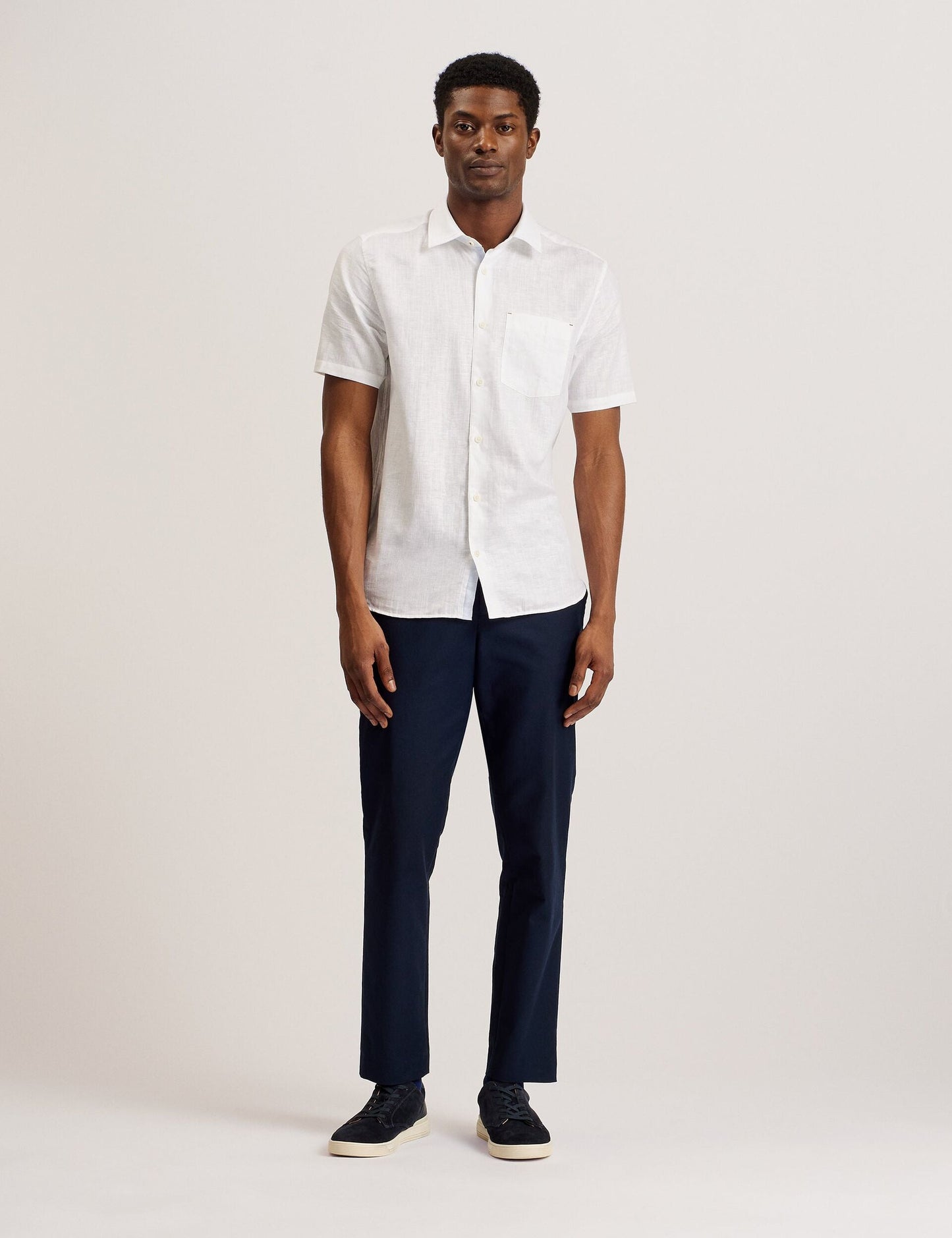 Ted Baker PALOMAS - Short Sleeve Textured Linen Cotton Shirt WHITE