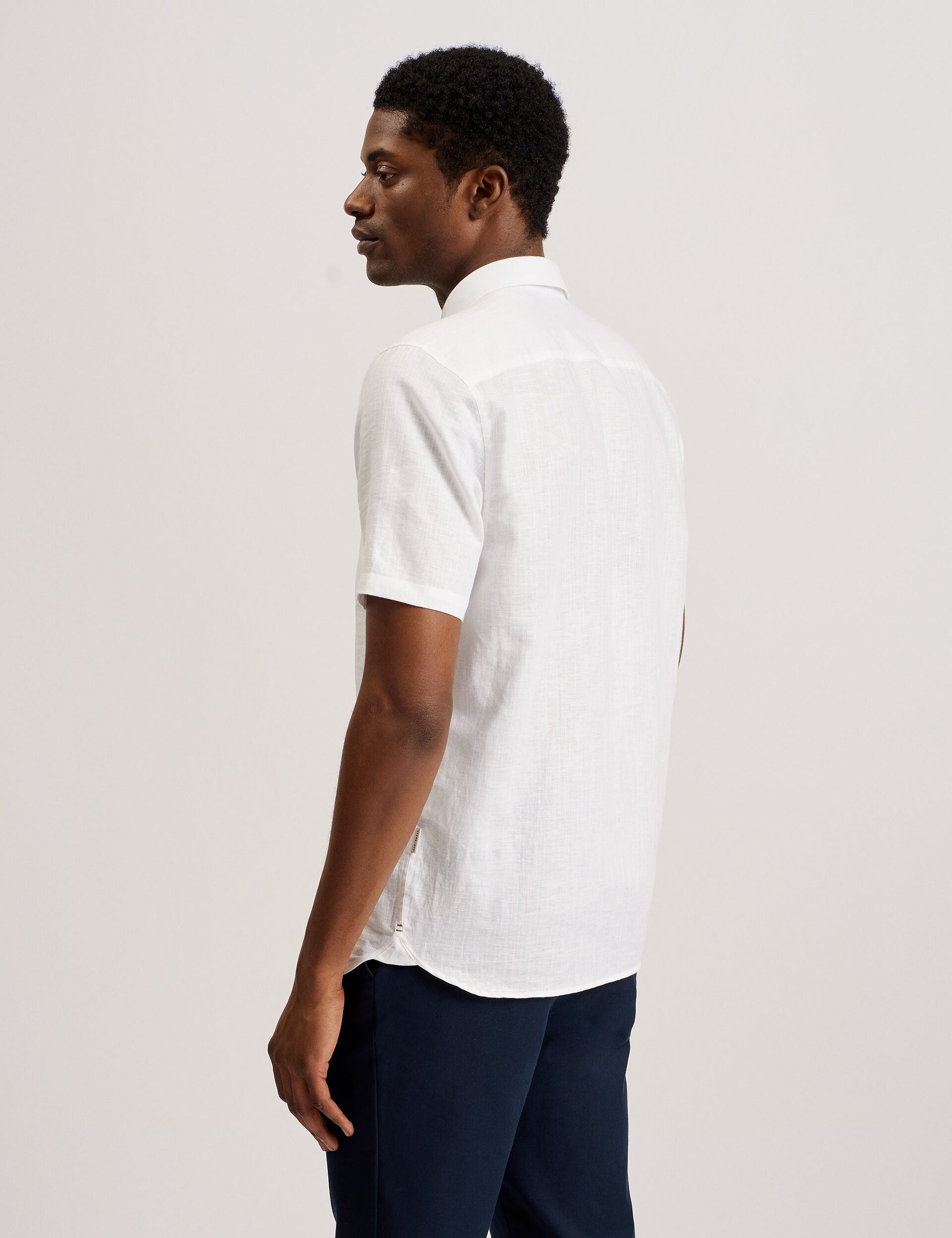 Ted Baker PALOMAS - Short Sleeve Textured Linen Cotton Shirt WHITE