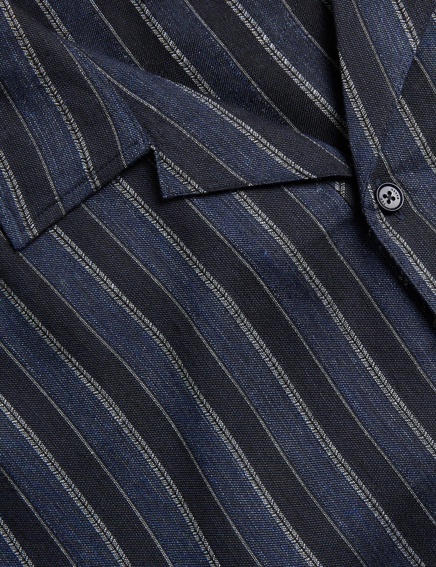 Ted Baker FRANCOI - Striped Cotton Linen Short Sleeve Shirt NAVY